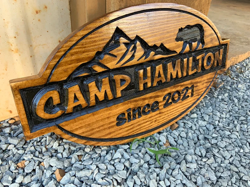 Custom Made Outdoor Signs, Wooden Carved Cabin Sign, Pine Trees, Custom Wood Sign, Custom Camp Sign