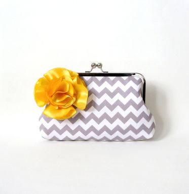 Custom Made Gray Clutch Purse With Flower Accent