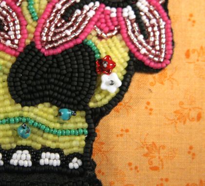 Custom Made Bead Embroidered Sugar Skull Painting