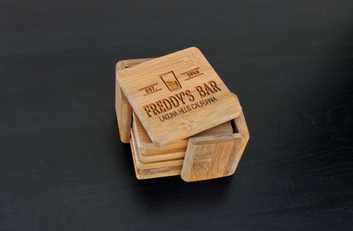 Custom Made Custom Bamboo Coasters, Custom Engraved Coasters --Cst-Bam-Freddys Bar Classic