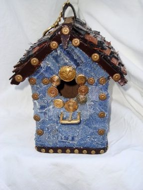 Custom Made Blue Jean Birdhouses "Hide A Key' Pocket