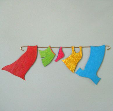 Custom Made Clothesline Wall Art - Sale - Laundry Room Decor Recycled Metal Wall Sculpture 7 X 20