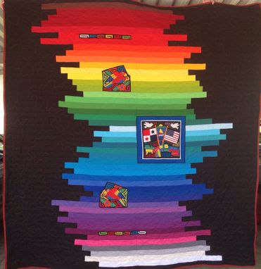 Custom Made Custom Rainbow Ombre Effect Strip Quilt With Appliqued Authentic South American Embroidery
