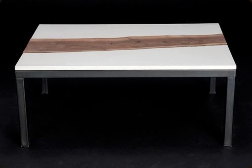 Custom Made Concrete, Walnut, And Steel Coffee Table