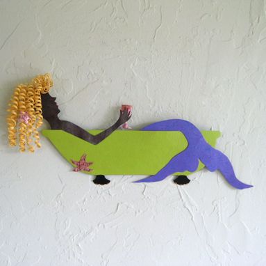 Custom Made Handmade Upcycled Metal Mermaid In Bathtub Wall Art Sculpture