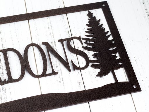 Custom Made Custom Metal Sign With Family Last Name, Pine Trees, Rectangular