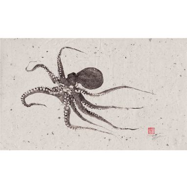 Custom Made Flying Octopus Gyotaku Giclee Print - Traditional Japanese Fish Art