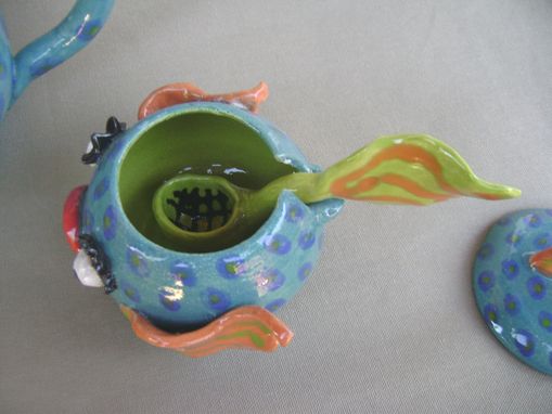 Custom Made Fish Lips Ceramic Tea Set, Tea Pot, Sugar And Creamer With Spoon
