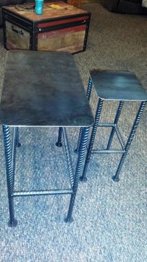Custom Made Custom Recycled Rebar Table Base With Rectangular Metal Table Top With Clear Coat Finish