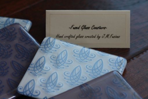 Custom Made French Fleur Glass Coasters In Set Of 4