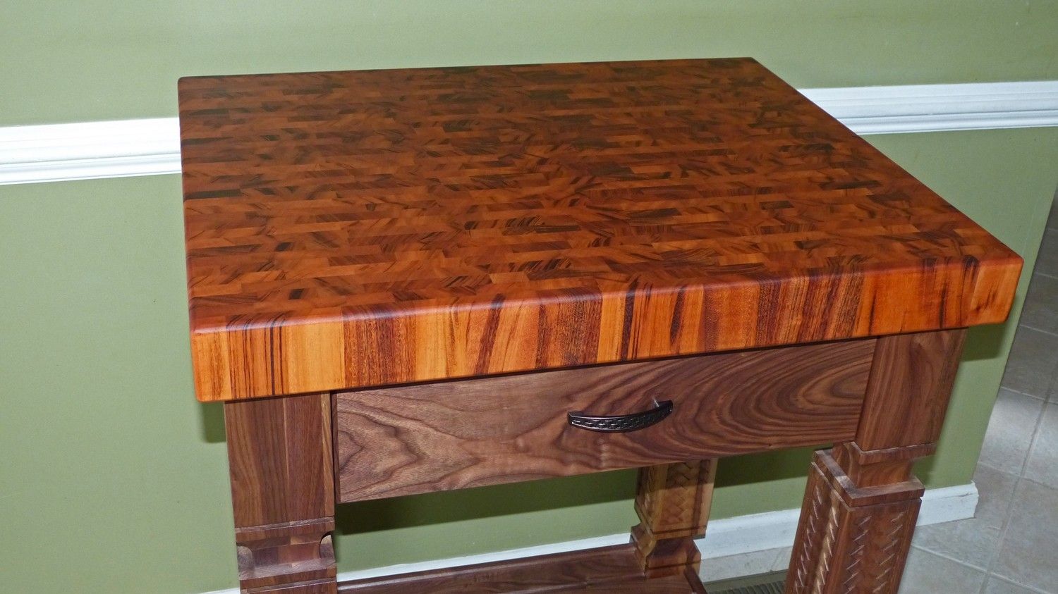 Hand Crafted Kitchen Island Tigerwood Walnut Butcher Block By