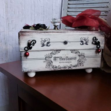 Custom Made Custom Keepsake Box Storage Box Red Rose Vintage Style French Chic Decor