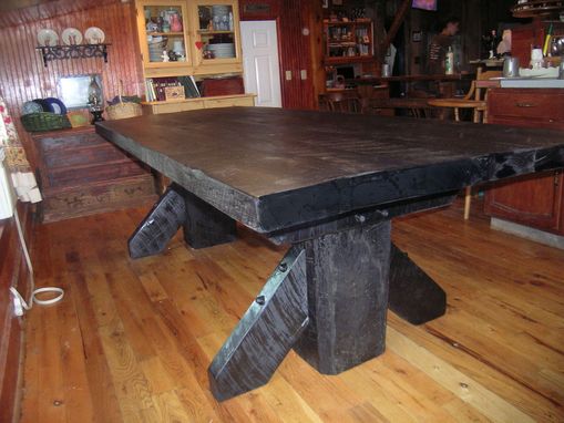 Custom Made Massive Thick Plank Timber Trestle Table From Antique Barnwood