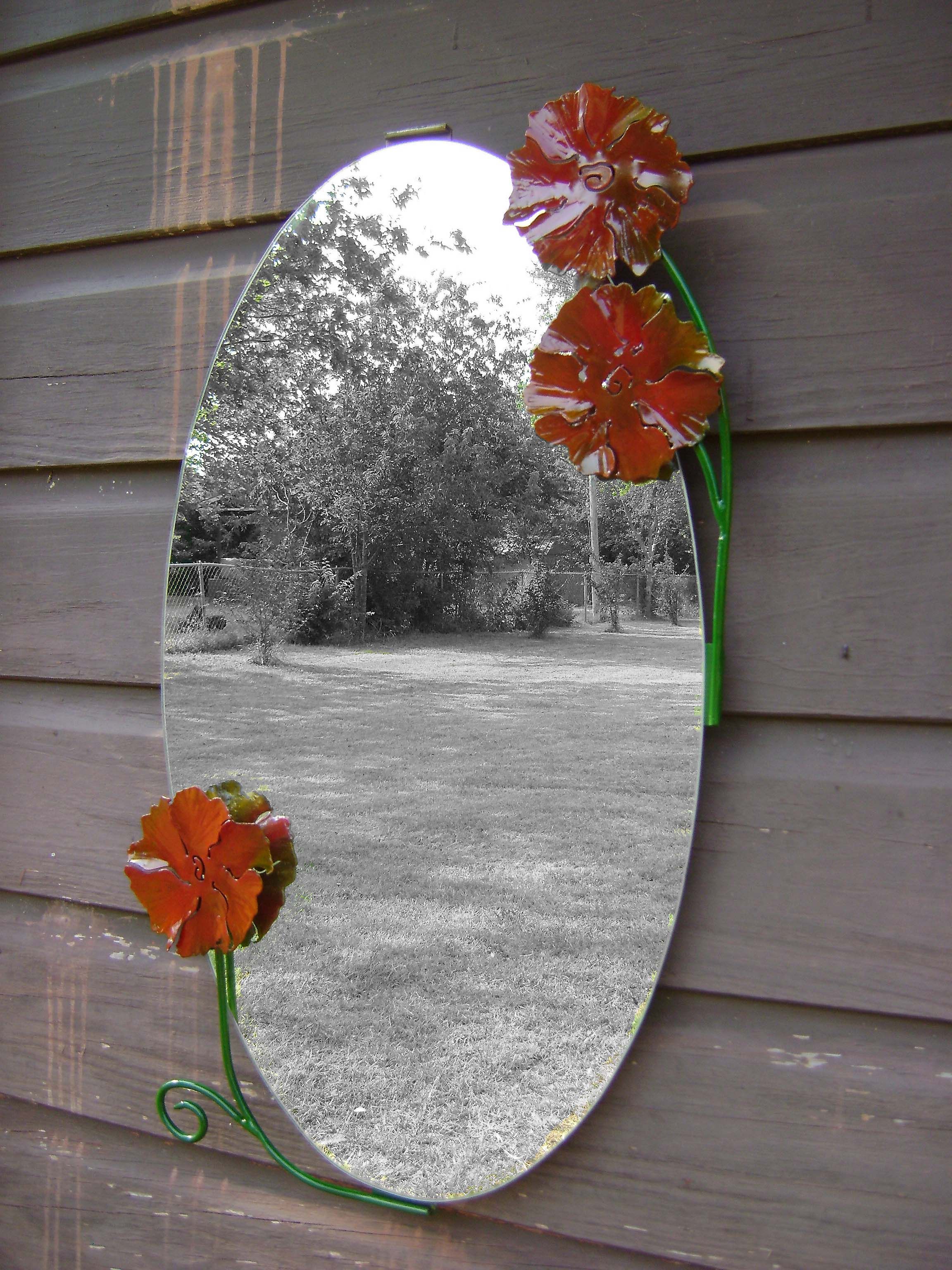 Buy Hand Crafted Metal Mirror With Handmade Flowers 18"X30", made to