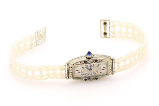 Custom Made Seed Pearl, Sapphire & Diamond Watch