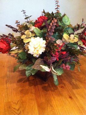 Custom Made Traditional Italian Designed Floral Arrangement In Fleur De Lis Metal Container