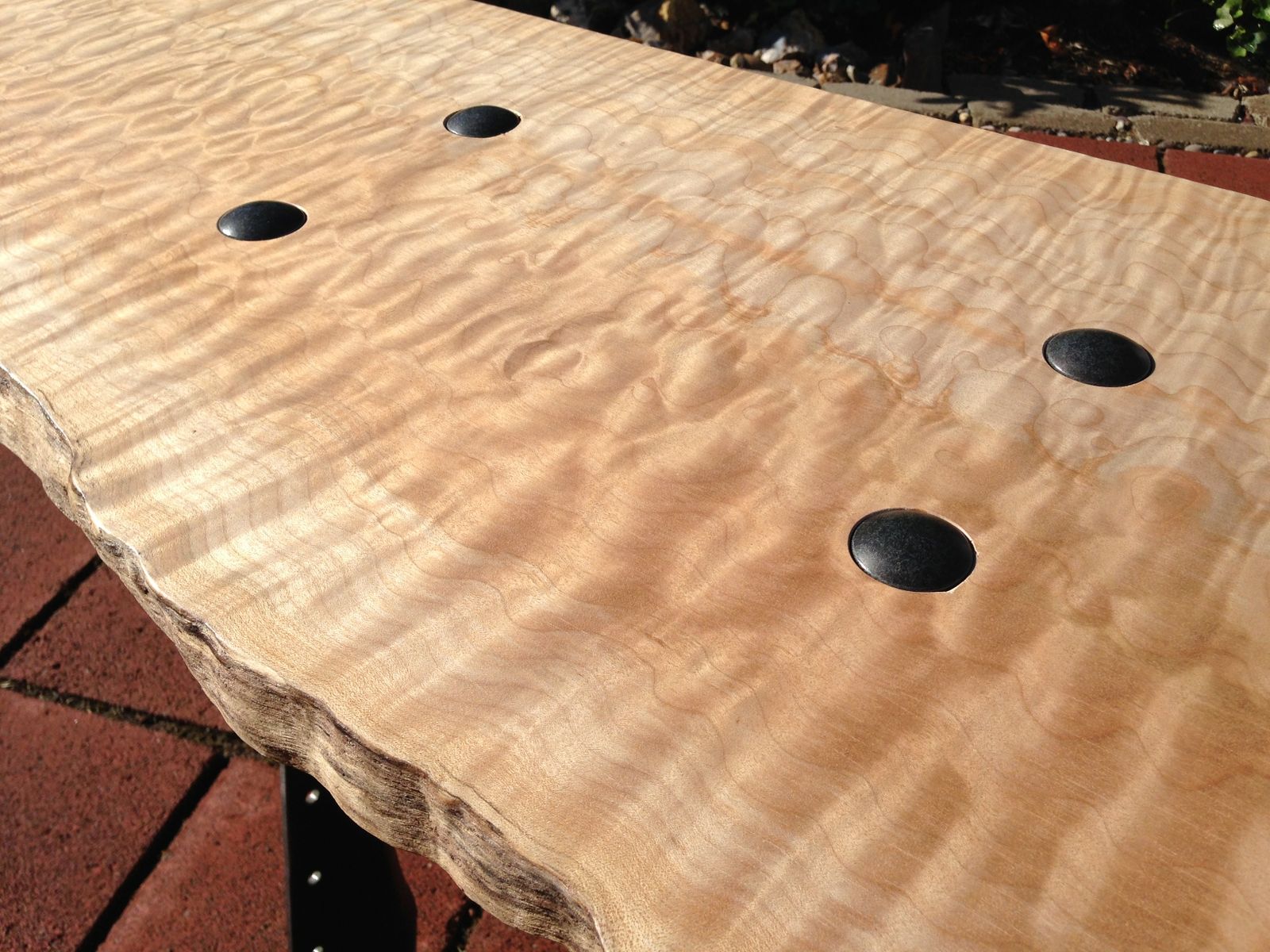Hand Crafted Custom Maple Slab Bench With Finished Live Edge by