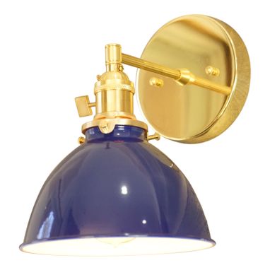 Custom Made Coastal Cottage 1-Light Brass Wall Sconce, Blue Lamp Shade
