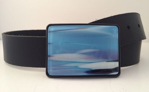Custom Made Blue White And A Little Pink Fused Glass Belt Buckle