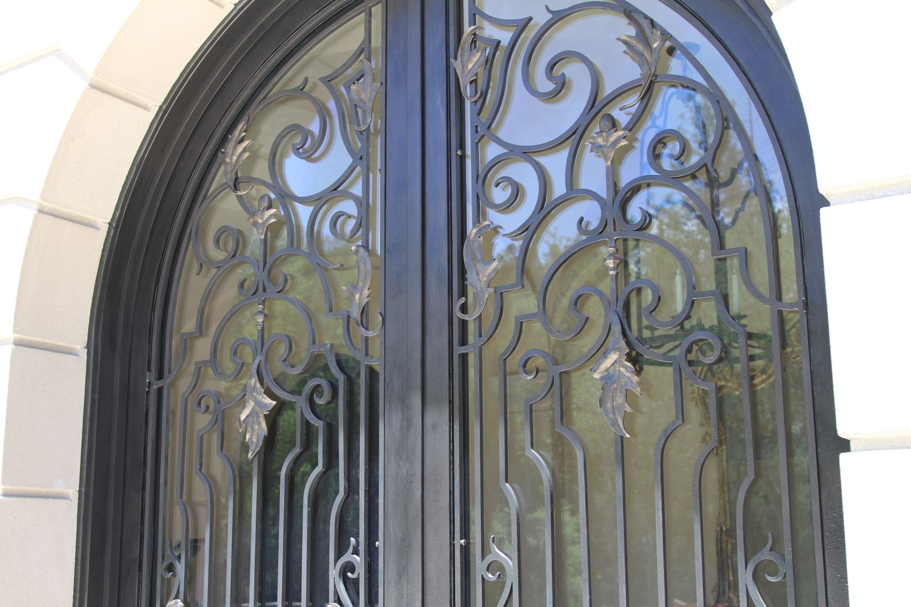 Hand Crafted Hand Forged Wrought Iron Front Entry French Doors Steel Scrolls Bronze Handles By 5590