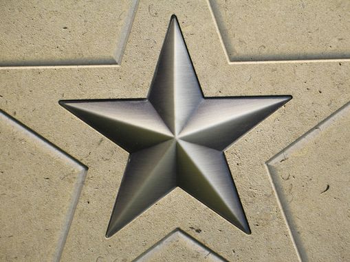 Custom Made Limestone Texas Star Mosaic Etched Tile With Inset Nickle Tone Metal Star