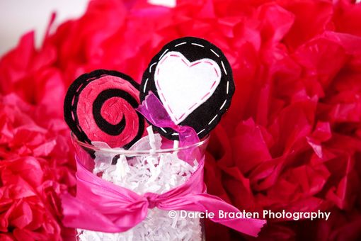 Custom Made Two Black, White, And Pink Felt Lollipops "Cookies And Cream''