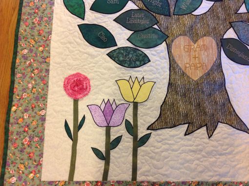 Custom Made Custom Family Tree Heritage Heirloom Appliqued And Embroidered Quilt With 3d Flowers