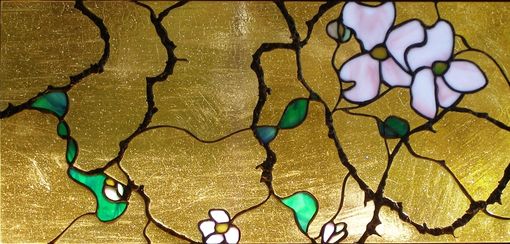 Custom Made Stained Glass Panel Arts & Crafts Dogwood Branch And Vines
