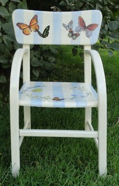 Custom Made Children's Chair Painted With Wild Flowers And  Butterflies