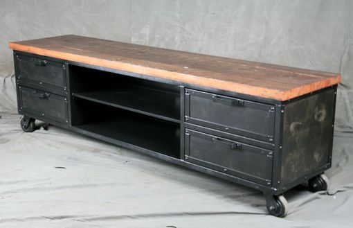 Custom Made Handmade Media Console With Drawers. Reclaimed Wood Top - Urban Modern Entertainment Center.