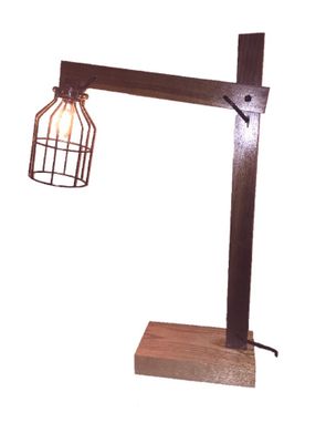 Custom Made Uniquely Designed Rustic Walnut Swing Arm Table Lamp