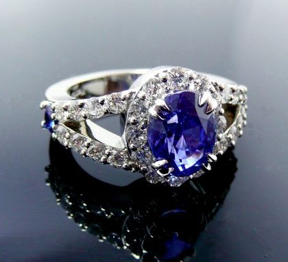 Custom Made Custom Sapphire And Diamond Halo Engagement Ring