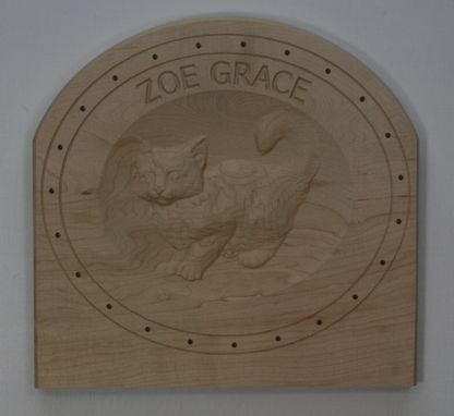 Custom Made Wall Plaque With Carved Kitten
