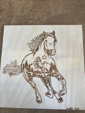 Custom Made Running Horse Wood Burning