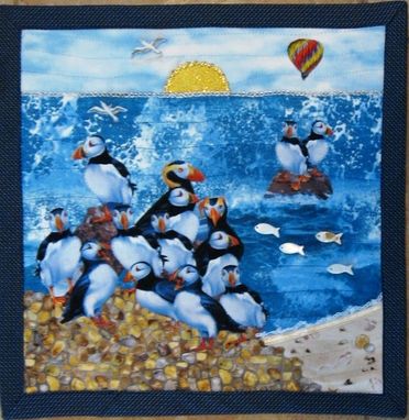 Custom Made Quilted Landscape Wall Hanging - "Little Puffin Cove"