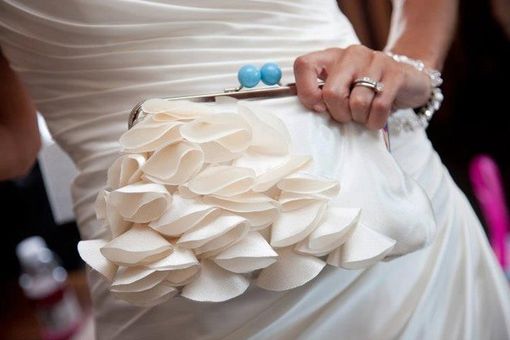 Custom Made Ruffled Bridal And Bridesmaid Clutch Purse With Blue Clasps