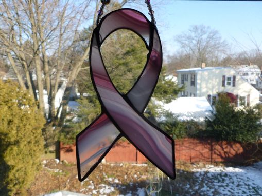 Custom Made Stained Glass Breast Cancer Awareness Ribbon In Pink Stain