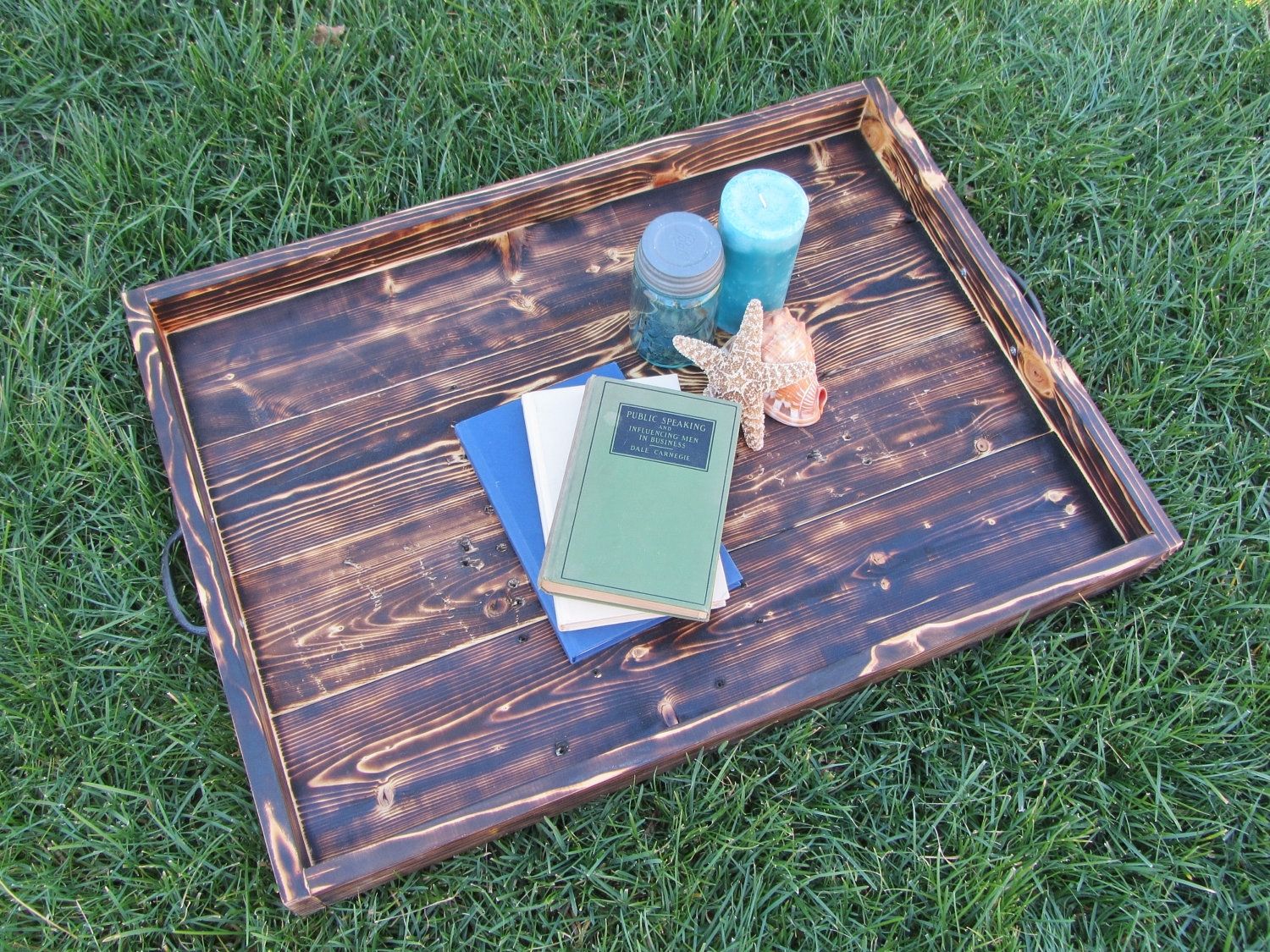 Hand Crafted Wood Ottoman Tray Made From Reclaimed Pallet Wood Serving