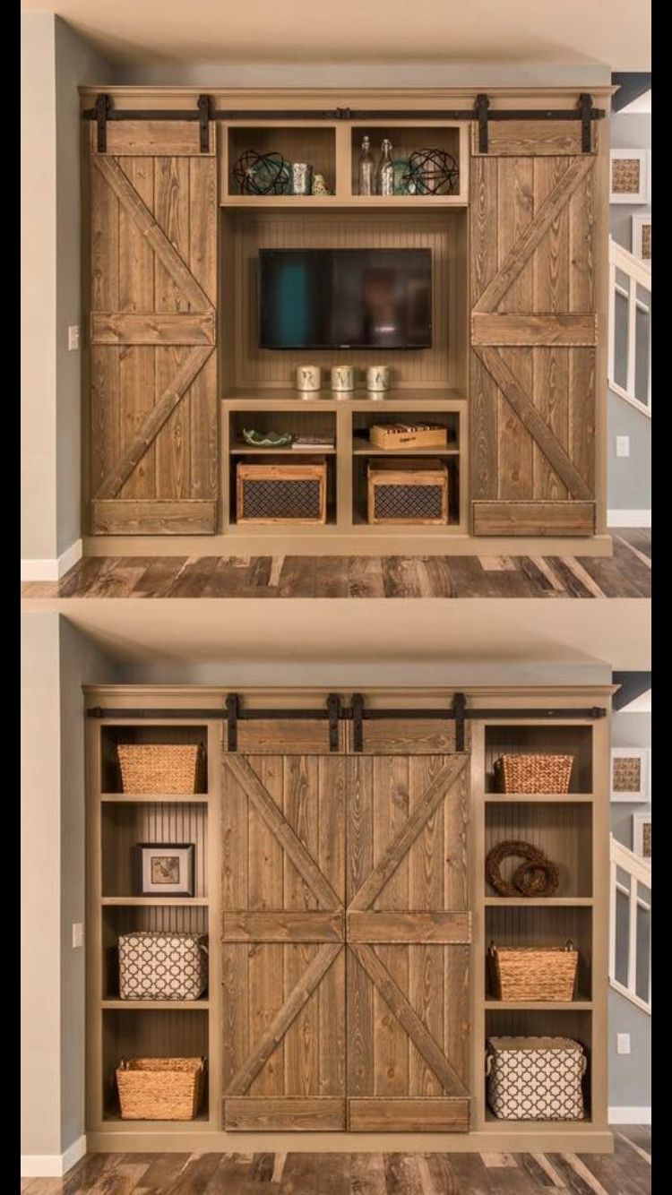 Hand Made Rustic Custom Media With Barn Doors