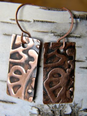 Custom Made Copper Embossed Rectangle Earrings