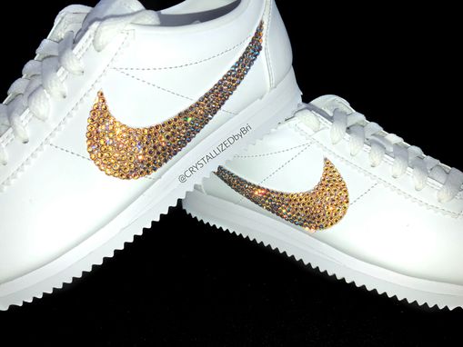 Custom Made Nike Crystallized Classic Cortez Women's Sneakers Bling Genuine European Crystals Bedazzled White