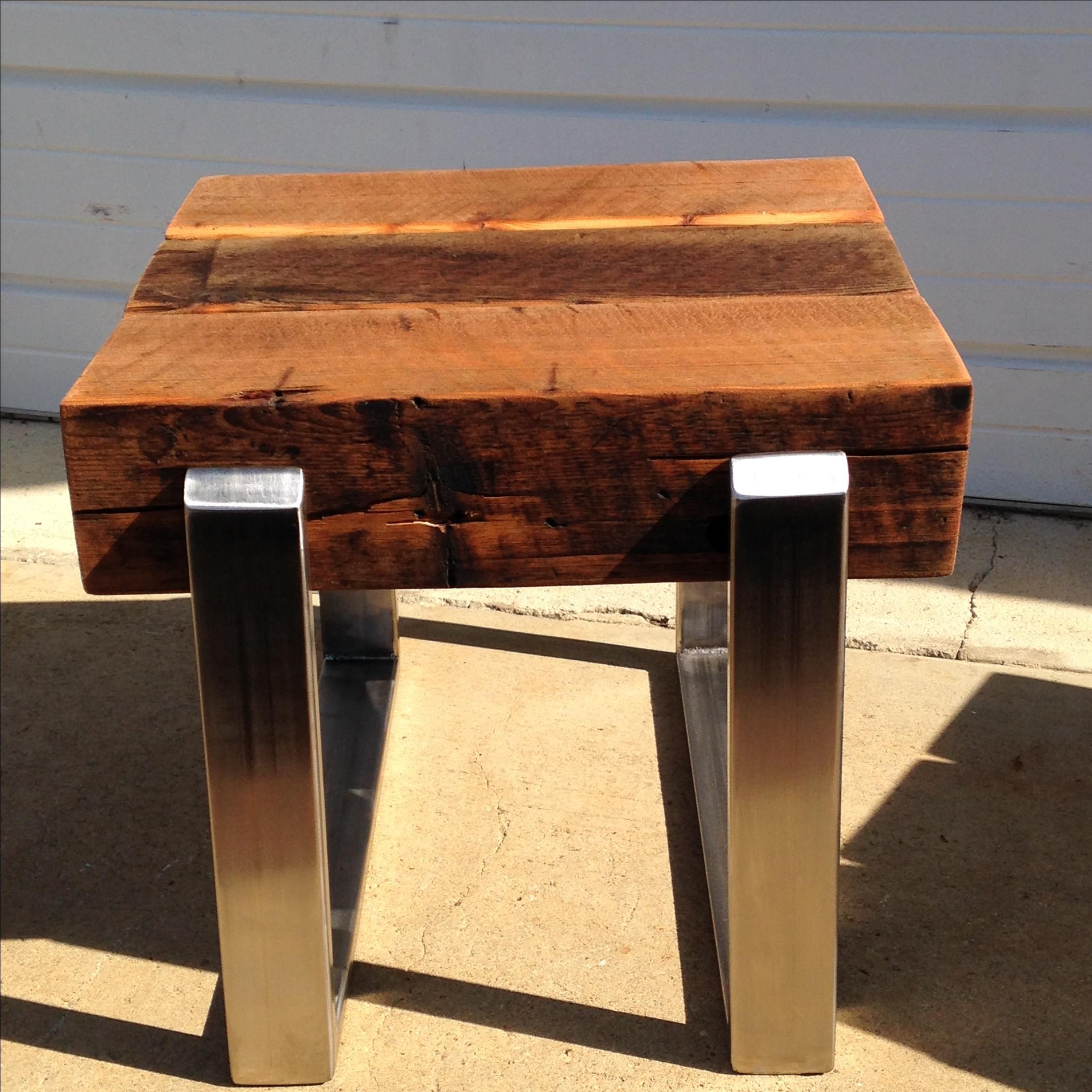 Custom Living Room Table Set, Stainless Steel And 8x8 Beam Coffee Table