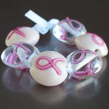 Custom Made Breast Cancer Awareness Ribbon Lampwork Glass Beads And Jewelry