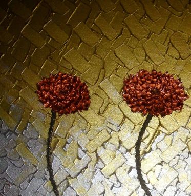 Custom Made Red Flowers, Original Poppies Painting, Abstract Copper Metallic Floral, Textured Palette Knife