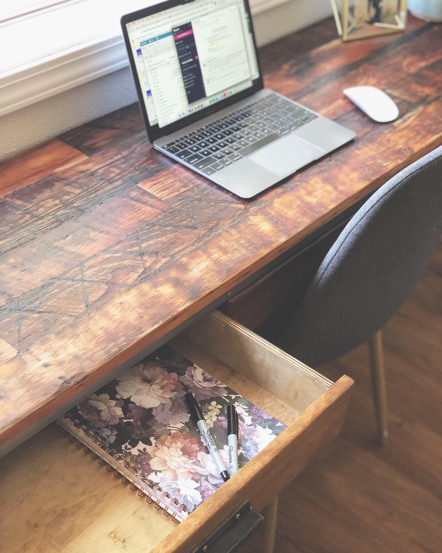 Hand Crafted Reclaimed Wood & Steel Desk 3 Drawers, Douglas Fir by