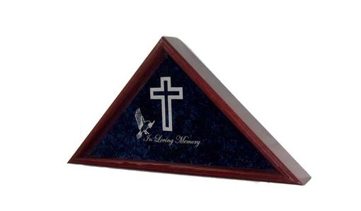 Custom Made Large Flag Display Case With Engraved Symbols Of Faith
