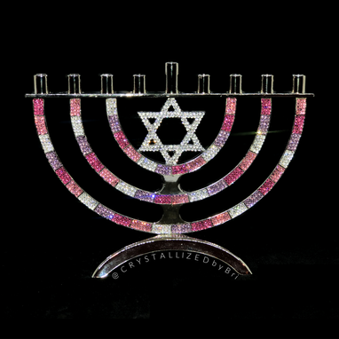 Custom Made Crystallized Menorah Hanukkah Jewish Bling Holiday Decor Genuine European Crystals Bedazzled