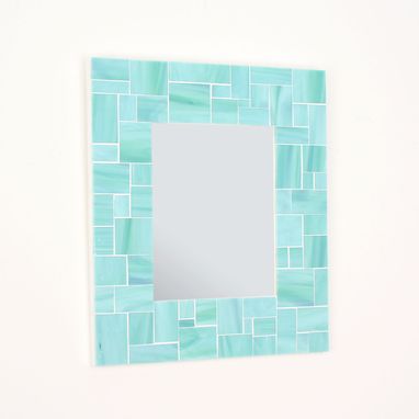 Custom Made Decorative Sea Green Mosaic Bathroom Wall Mirror In Stained Glass Tiles