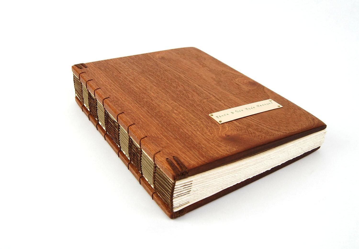 Hand Made Handmade Guest Book - Mahogany Wood Book - Large 