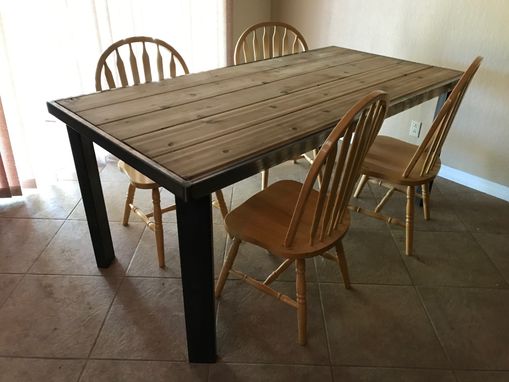 Custom Made Steel Dining Table With Cedar Inlay